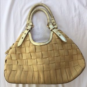 Cole Haan Purse Tan/Gold Woven Fabric & Leather